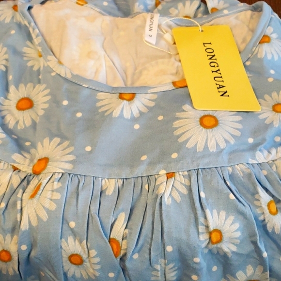 LONGYUAN Short Sleeve Tunic Blouse in Blue Daisy Size M - Picture 5 of 9